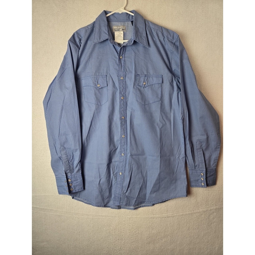 Wrangler Wrancher Mens Pearl Snap Shirt Long Sleeve Size XLT Cotton Blend Blue